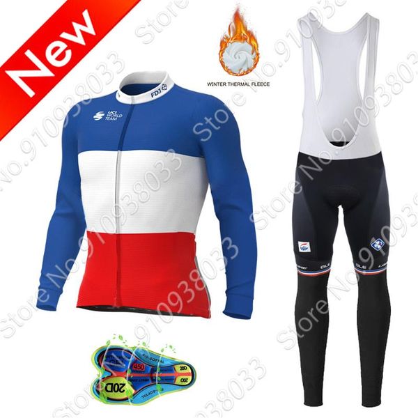 

cycling jersey set france men winter thermal fleece clothing long sleeve road bike suit bicycle pants maillot racing sets, Black;blue