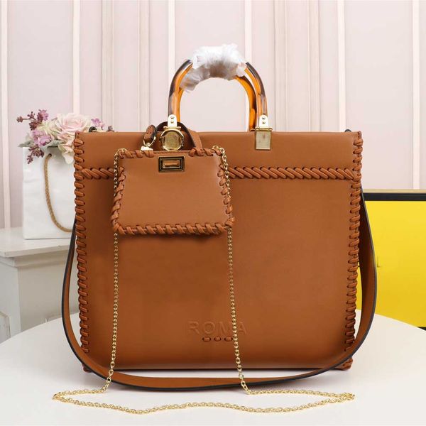 

luxury designer tote bag leather fashion large capacity amber handle urban handbag with metal chain mini accessories