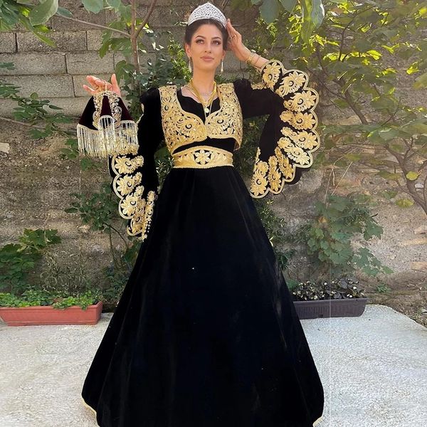 Tradicional Kosovo vestidos formales Árabe Vestido de Noite 2022 Mangas Flamejas Applique Prom Festa Vestido Robe de Soirée