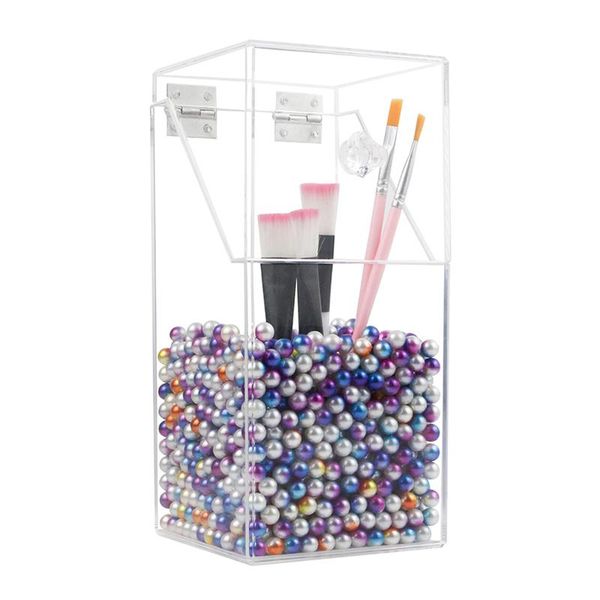 

acrylic beads makeup organizer cosmetic holder tools storage box organizadora brush accessory with cover boxes & bins