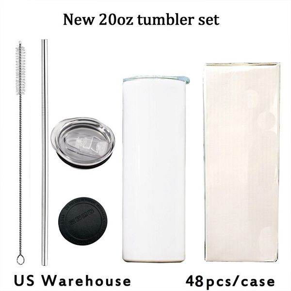 

local warehouse 20oz sublimation tumbler blank skinny tumblers stainless steel vacuum insulated car mug with metal straw bursh and rubber bo