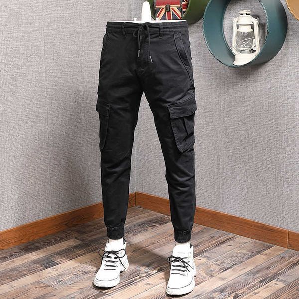 

ly fashion streetwear men jeans loose fit big pocket casual cargo pants hip hop joggers wide leg trousers, Blue