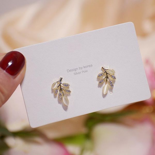 

fashion plant leaves stud earrings for women luxury jewelry designer micro-inlaid zircon s925 needle woman's gift, Golden;silver