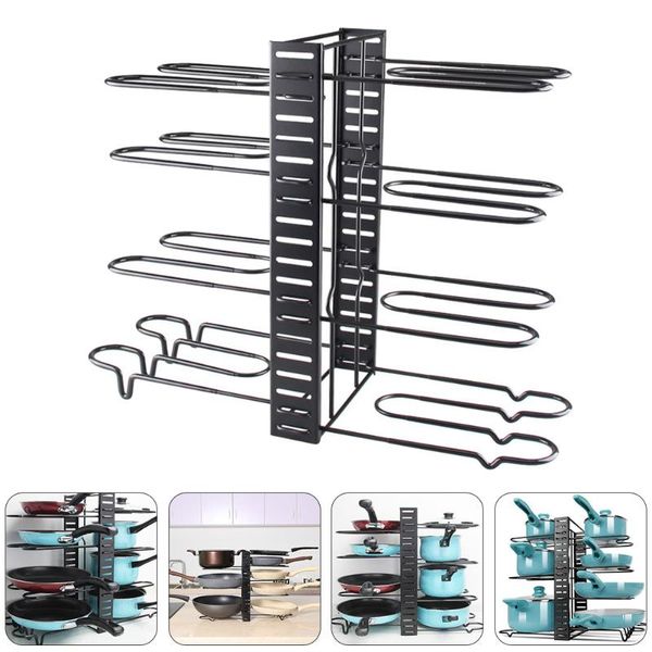 

hooks & rails 1pc pot storage rack cookware display multi-layer kitchenware (black)