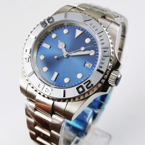

wristwatches 40mm genuine nh35 miyota 8215 movement men's watch sterile dial sapphire glass date brushed ceramic bezel steel bracelet, Slivery;brown