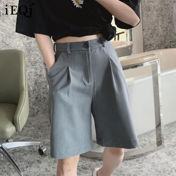 

women's shorts ieqj women black casual suit high waist outer wear wide leg loose straight fashion summer 2021 3f0877, White;black