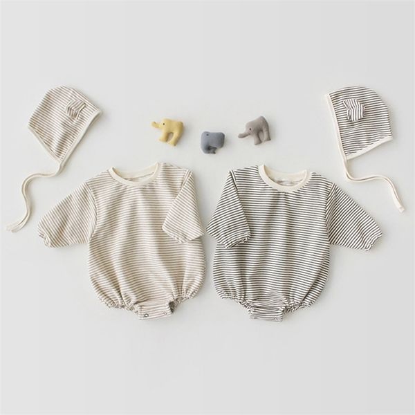 

baby clothes girls romper spring autumn long sleeve stripe girl rompers and hat jumpsuit 210521, Blue