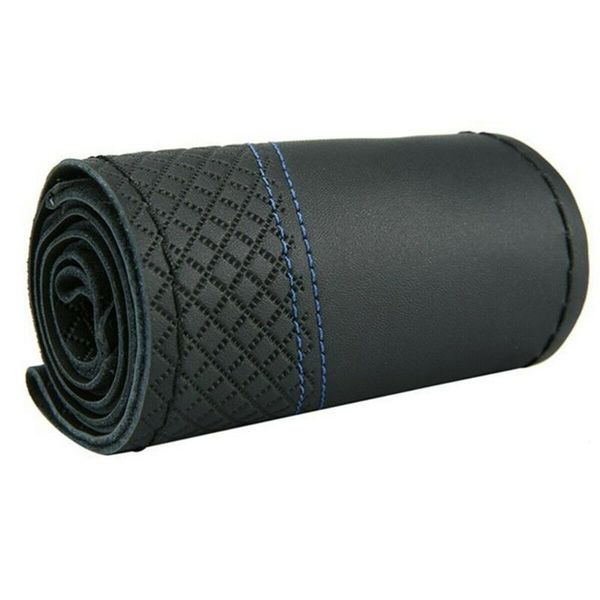 

steering wheel covers car cover with needles thread black/blue line cowhide anti slip