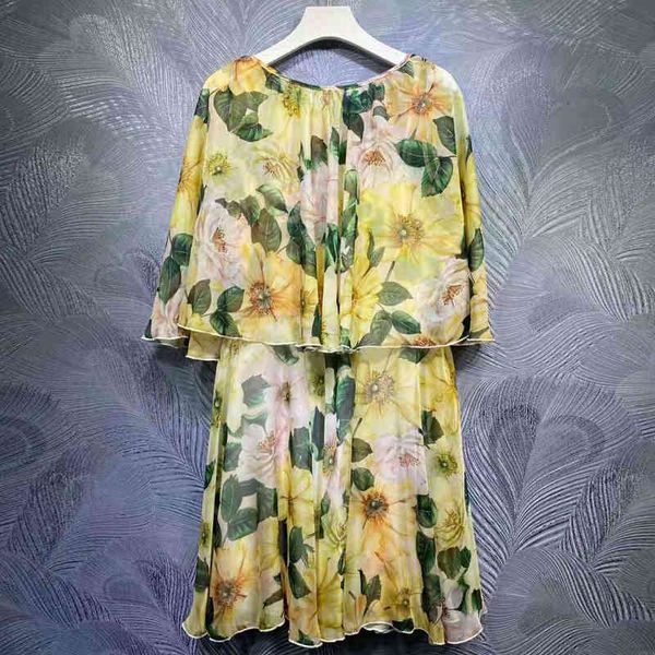 

dress seqinyy yellow chiffon summer spring fashion design feminine runway manga flowers print beach mini style, Black;gray