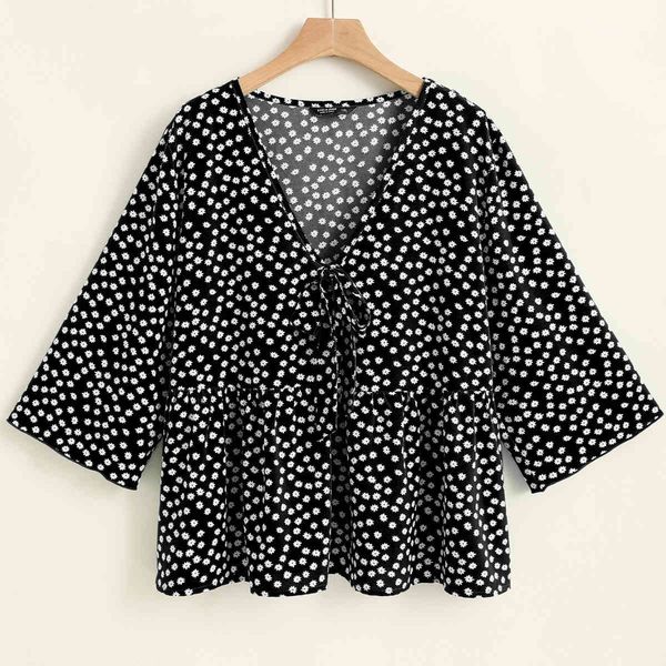 

plus size dresses hy31001# spring and summer large 5 / s t-shirt loose v-ne dot top