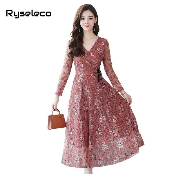 

casual dresses european 2021 fall women's cutout long floral lace femme plus size clothing party flare maxi up vestido, Black;gray