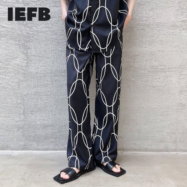 

men's black trousers korean streetwear personalized chain pattern temperament casual straight pants 9y6993