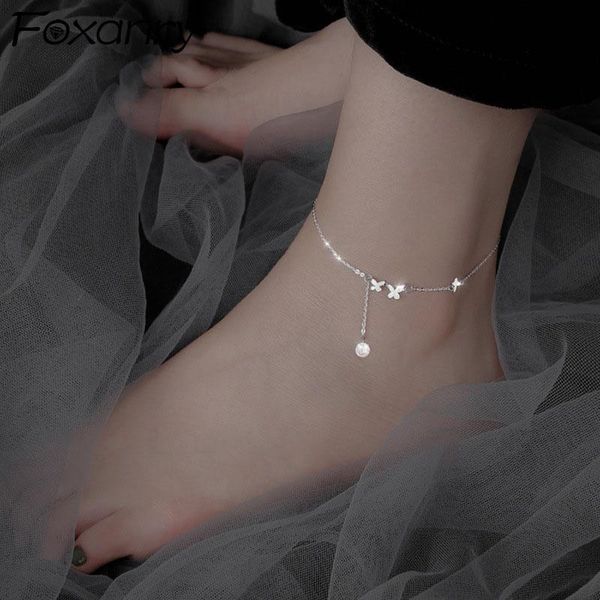 

anklets foxanry 925 sterling silver anklet for women fashion charm simple butterfly sparkling zircon tassel party jewelry wholesale, Red;blue