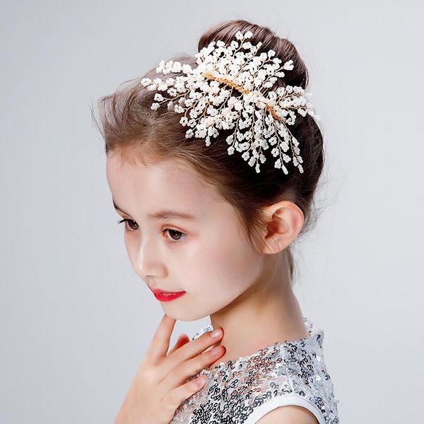

hair clips & barrettes full pearls tiaras combs for wedding party kids ornaments bridemaid headpiece children girls women jewelry, Golden;silver