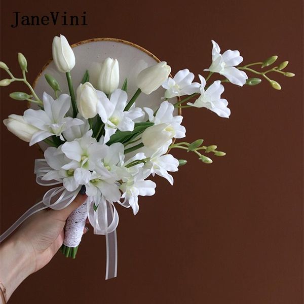 

wedding flowers janevini 2021 chinese elegant bridal hand fan handmade white tulip silk outdoor bouquet ramo novia boda