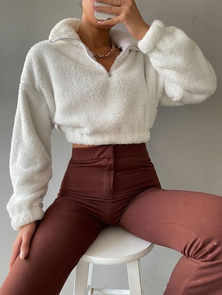 

half zip drop shoulder teddy sweatshirt i1qx#, White;black