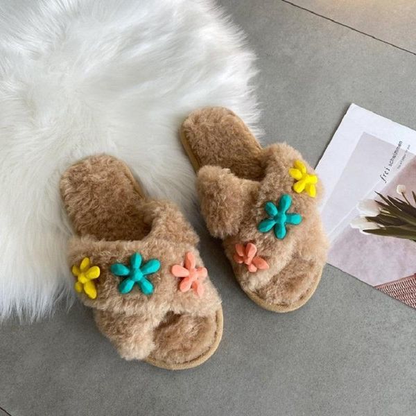 

slippers winter fashion women home faux fur warm shoes woman slip on flats female flip flops pink, Black