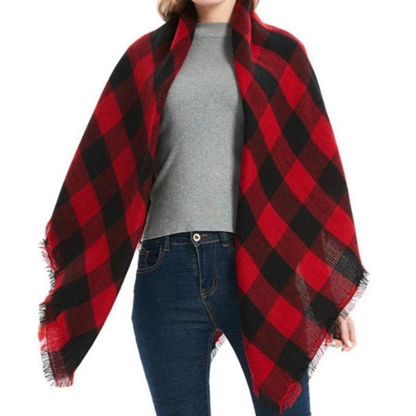 

scarves men women scarf warm splicing vintage tassel hem long wrap plaid patchwork 2021 winter apparel accessories, Blue;gray