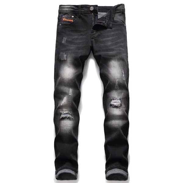 

men's jeans original european men italy pants slim zipper straight gentleman black hole, Blue