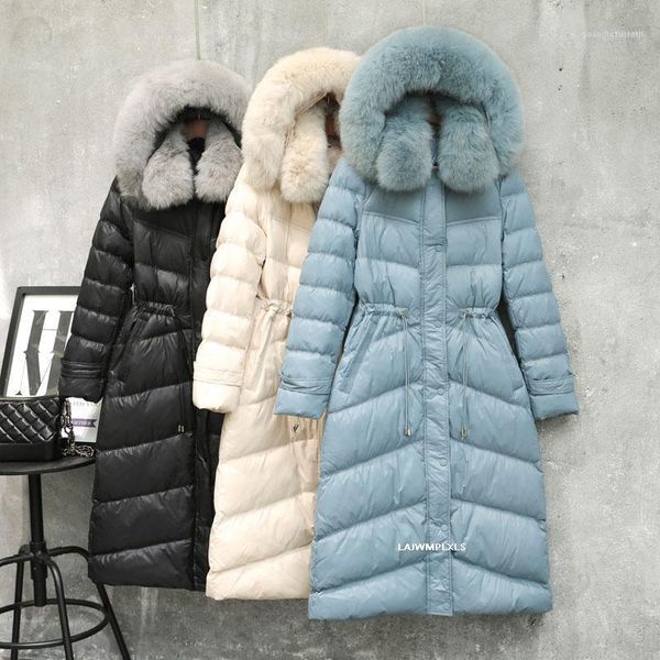 

women's down & parkas elegant two real natural fur white duck jacket 2021 winter women long outwear hooded coat thick warm parkas1, Black