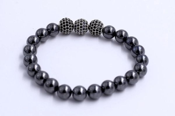 

beaded, strands sell 316l stainless steel 8mm cz stone crystal bead bracelet, Black