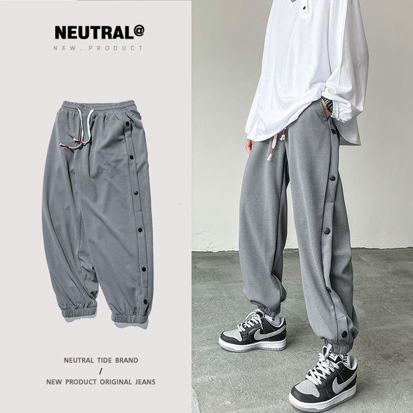 

men's pants 2021 autumn listing trend loose fit sports with buckle and drawstring casual large hip hop, Black