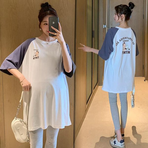 

maternity dresses 751# clothes summer short sleeves o neck t shirt easy matching loose stylish dress pregnant women mom, White
