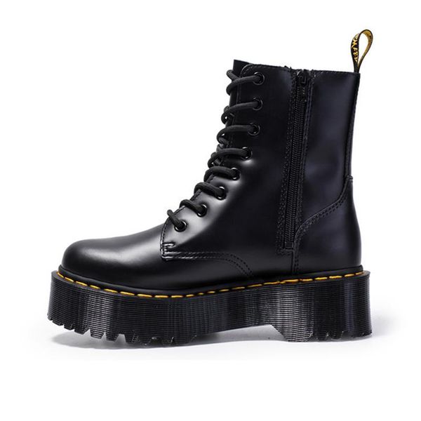 

boots fashion brand motorcycle for women autumn 2021 round toe chunky heel ankle side zipper increasing platform, Black