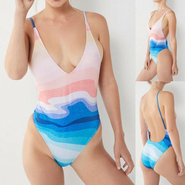 

one-piece bikini swimsuits backless striped women beach push up padded bathing suit lady bra monokini swimwear suits