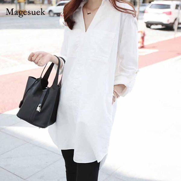 

women 2021 autumn korean v-neck fashion pullover blouse plus size 5xl loose long sleeve shirt white shirts 10936 women's blouses &