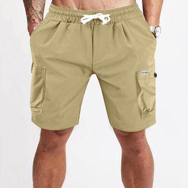 

men's shorts 2021 casual fashion solid color drawstring pocket short trousers male summer beach breathable, White;black