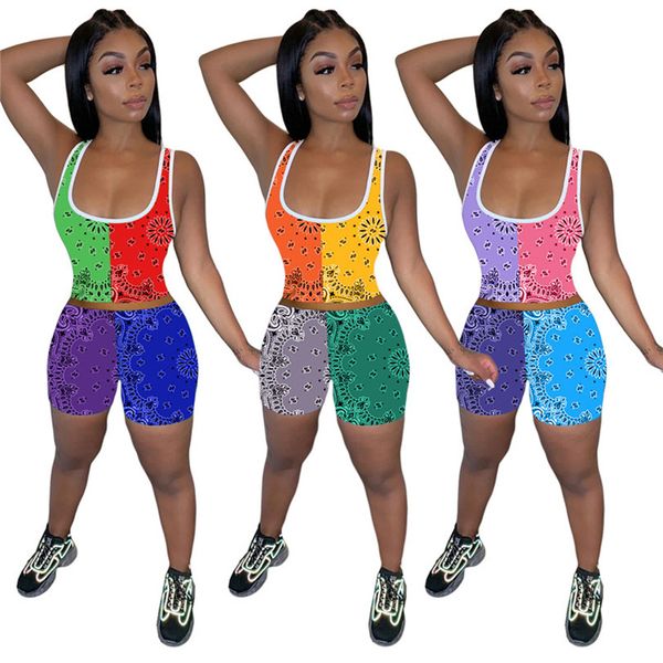 

wholesale bulk tracksuits summer 2 piece sets patchwork women tank shorts tracksuits nightclub solid clothes 7082, Gray