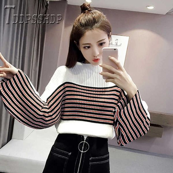 

women's sweaters 2021 winter loose bat sleeve women sweater stripe korean thick female, White;black