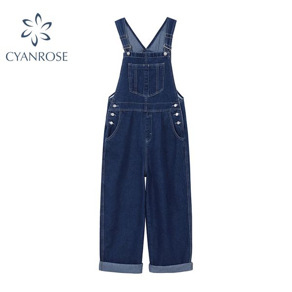 

denim jumpsuit women spring braces suspenders long pants lady pocket ulazzang casual harajuku fashion street blue overall 210417, Black;white
