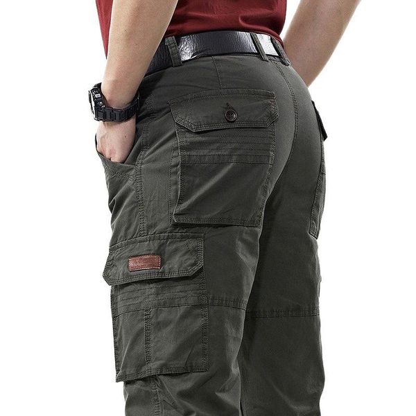 

men's pants overalls military army cargo spring cotton baggy denim male multi-pockets casual long trousers plus size 42, Black