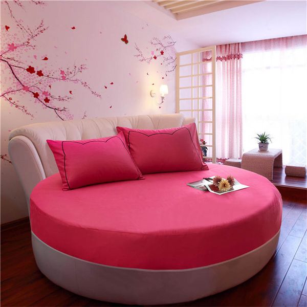 

bedding sets solid color 100% cotton round fitted sheet bed cover mattress er 200/220cm oa3p