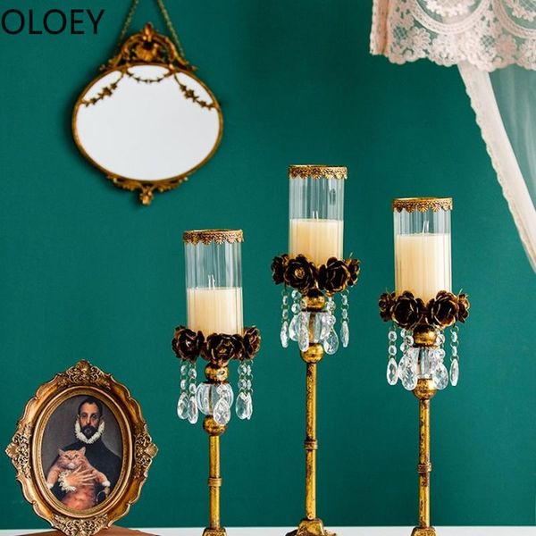 

candle holders retro luxury glass metal candlestick gold vintage flower windproo table centerpieces home moroccan decor tealight