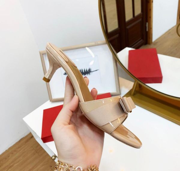 

women sandals open toe mule bow nappa leather slippers designer luxury outdoor shoes party sandal size 35-42, Black