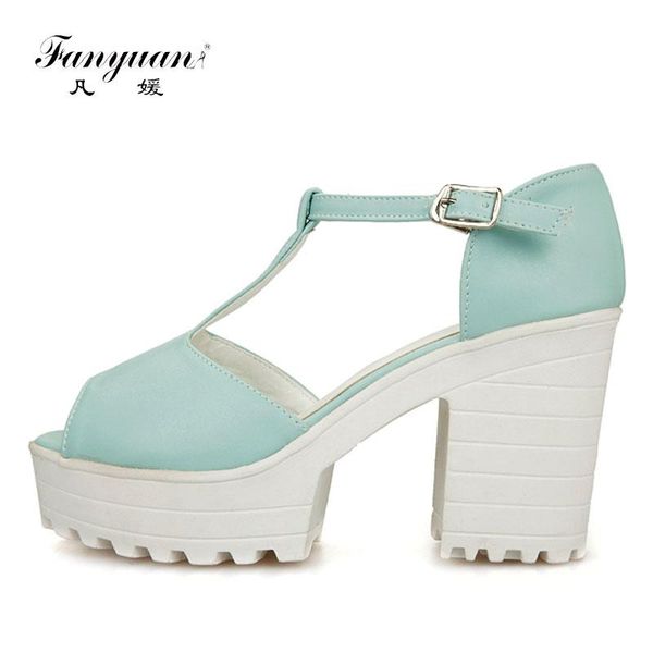 

dress shoes fanyuan women high heel sandals platform t-strap peep toe gladiator casual thick ladies summer footwear, Black