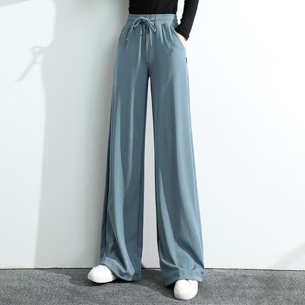 

high waist soft comfort women pants 2021 casual summer slacks ice silk full length long trousers female women's & capris, Black;white