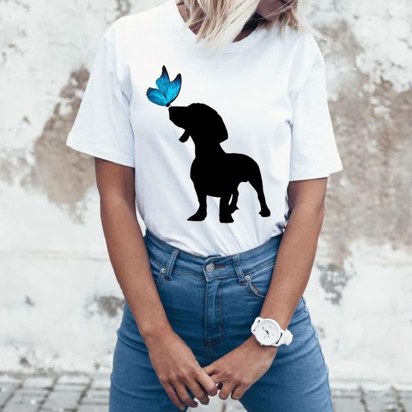 

my friend dachshund and women t shirt cap sleeve butterfly print summer funny dog casual maiden tees cool shirts, White