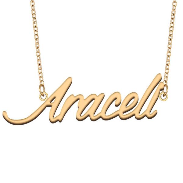 

pendant necklaces araceli name necklace for women stainless steel jewelry 18k gold plated nameplate femme mother girlfriend gift, Silver
