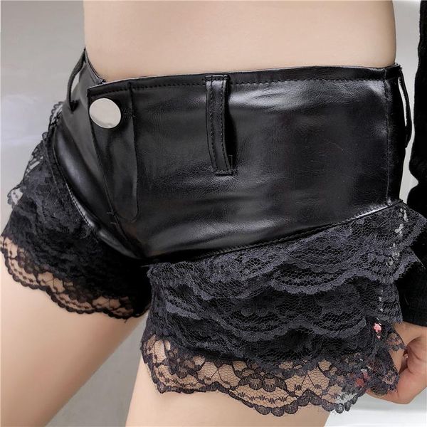 

skinny hip lace panel shorts cardigan leather women's, White;black