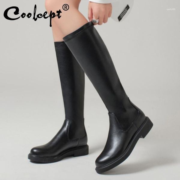 

boots coolcept women knee high flat heel round toe winter long fashion shoes footwear size 32-4311, Black