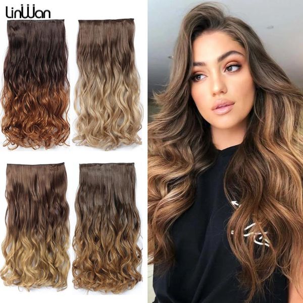 

synthetic wigs long wavy curly 5 clip in hair heat resistant hairpieces brown blonde black for women natural fake
