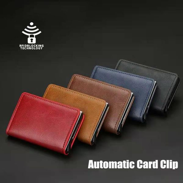 

rfid anti-theft automatically cards clip thin smart wallet business id holder portable anti degaussing purse wallets, Red;black