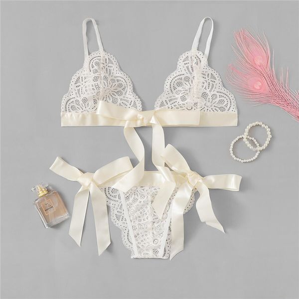 

2021shein lace lingerie set women sleepwear v neck sleeveless lace scallop bralette and pantie intimate lingerie, Black;red