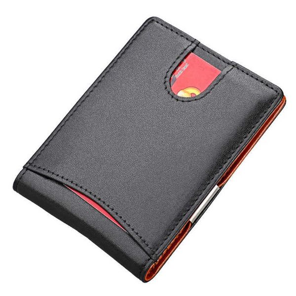 

leather ultra-thin wallet men's and women's universal card bag integrated small certificate multifunctional, Black