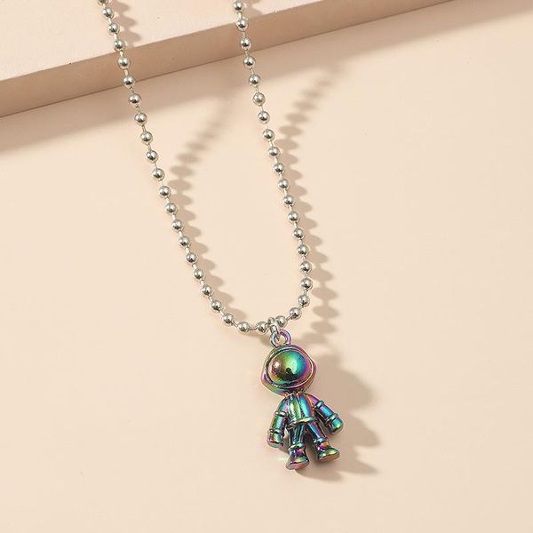 

pendant necklaces hip hop wind and gold necklace metal spaceman water wave chain geometric men women wear jewelry in trend, Silver