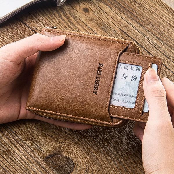 

wallets men vintage leather zipper wallet clutch purse id card cover bank holder coin pocket driving licence credit case bag, Red;black